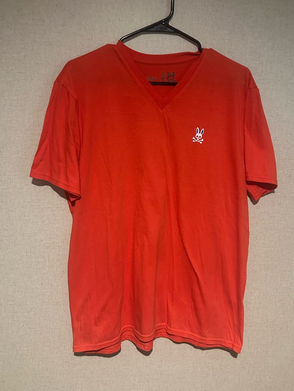 Psycho Bunny XL Classic Orange Red V-Neck Bunny Patch Short Sleeve Tee